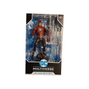 Wally West, le Flash, dans une figurine articulée de la collection DC Multiverse. Sa vitesse surhumaine est capturée dans cette représentation détaillée, prête à rejoindre votre équipe de super-héros DC. -Alitek