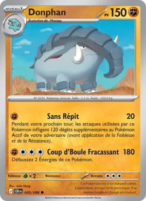 carte pokemon donphan 045/86