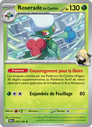 Carte Pokémon Roserade de Cynthia 008/182 – Rivalité Destinée